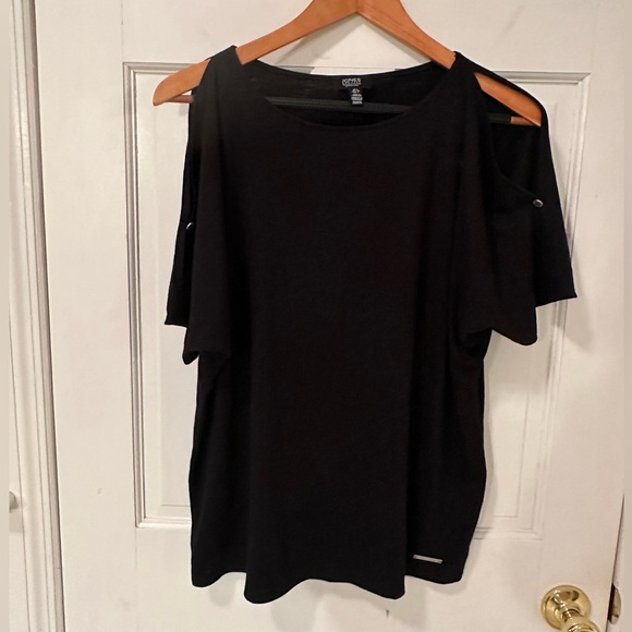 Jones New York Signature black short sleeved T-shirt with open shoulders large.. - Picture 1 of 13